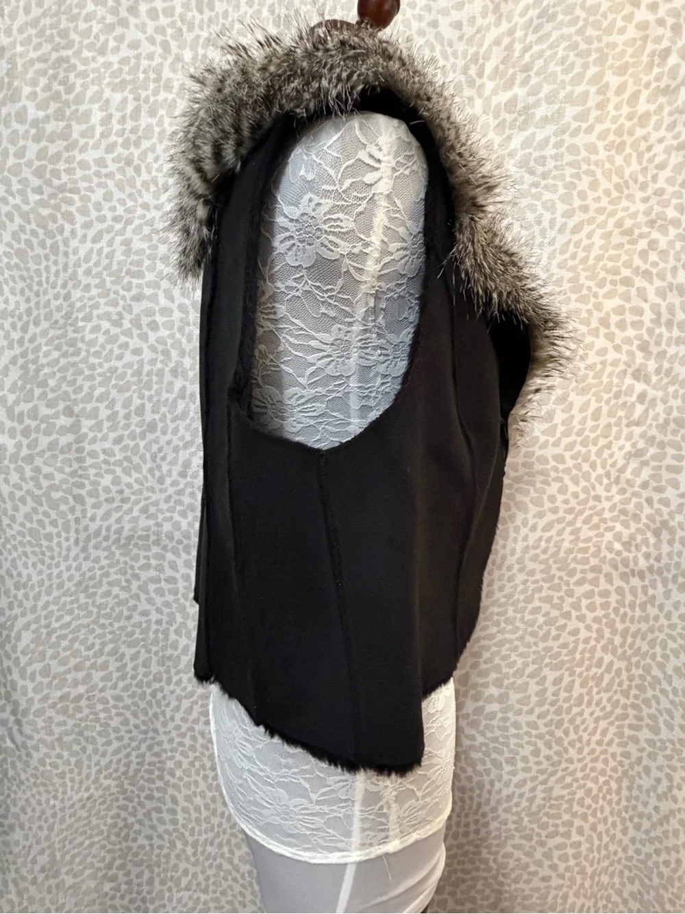 Rachel Zoe Faux Fur Trim Black Suede Vest - Women's Stylish Layering Piece